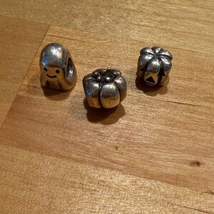 Pandora Silver Halloween Fall Charm Trio - Ghost Jack-o-Lantern & Pumpkin